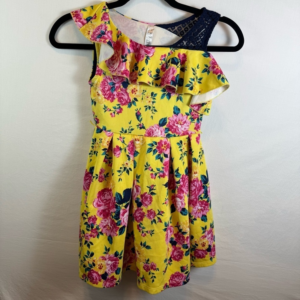 Beautees Yellow Floral Dress Girls Size 8